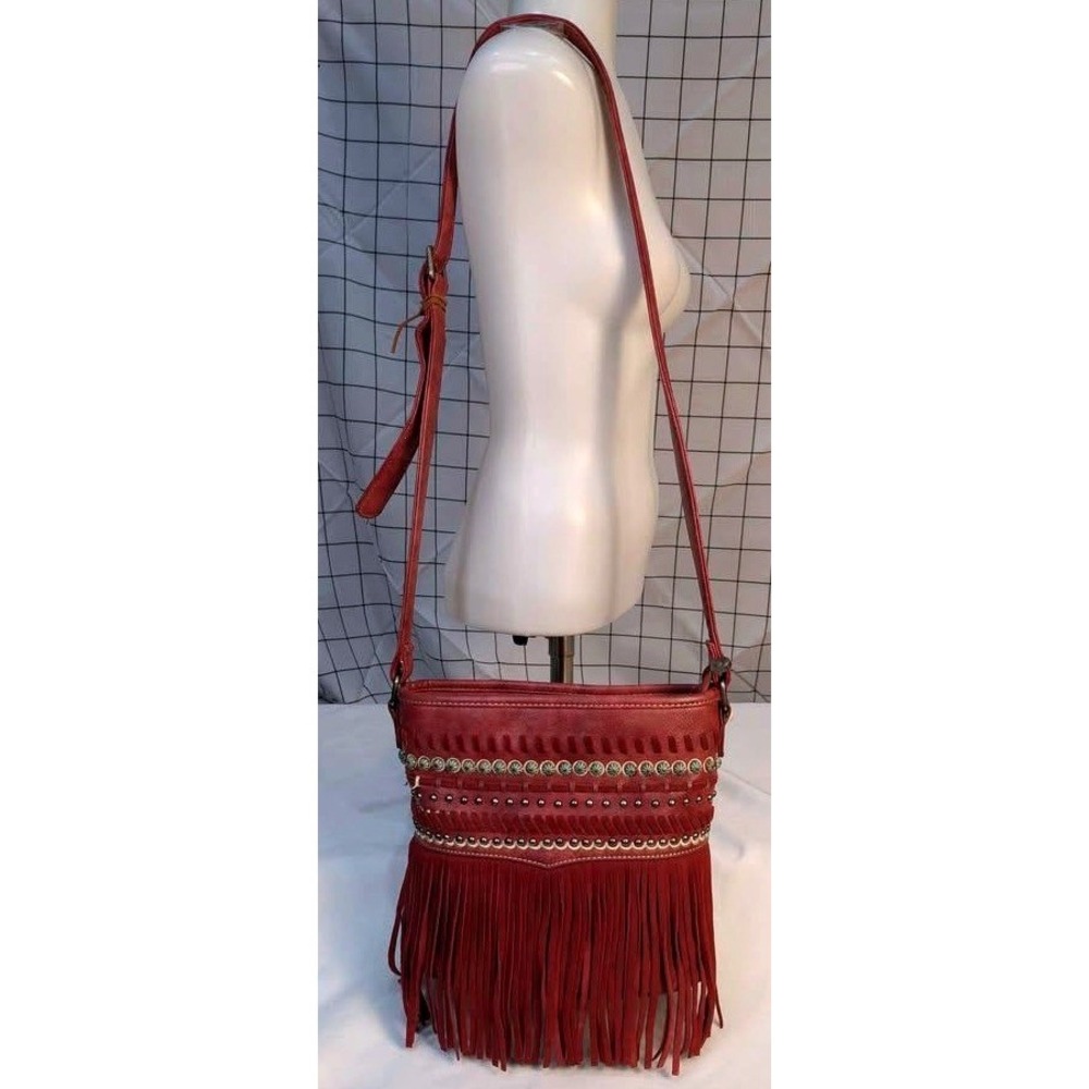 P&G/Carry & Conceal Fringe Crossbody/Shoulder Bag ~ Red/Western Studded/Boho